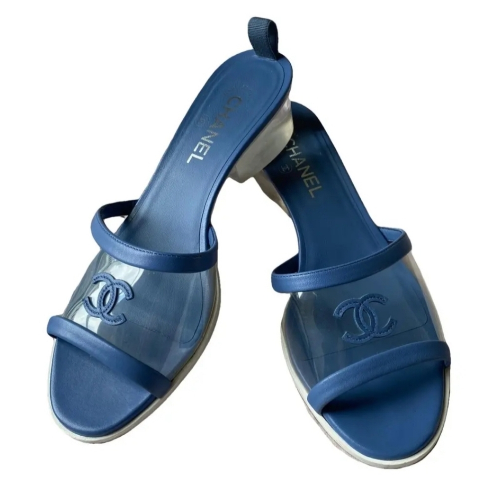 Chanel 19S Blue Transparent CC Logo Mules